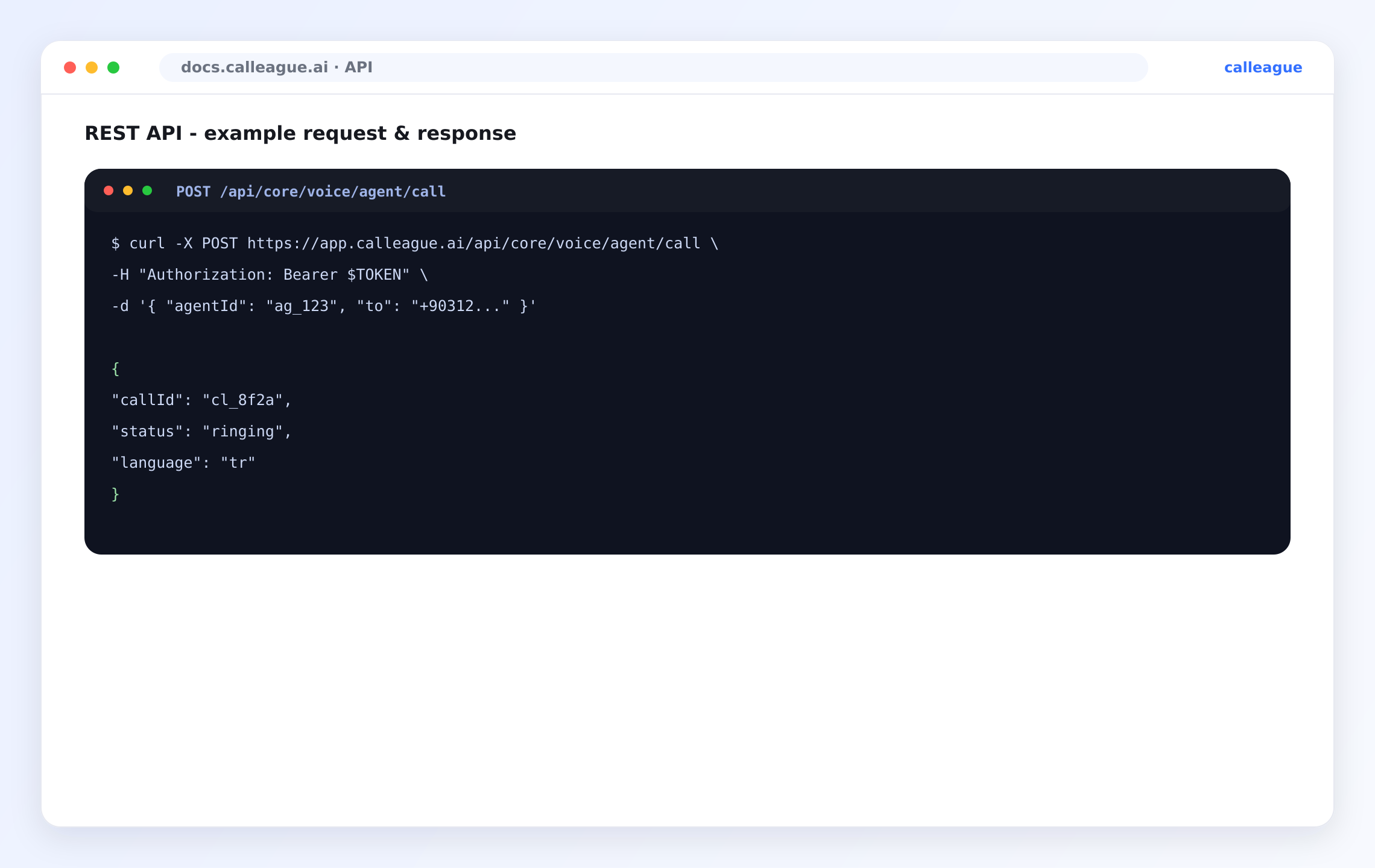REST API example request and response